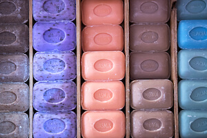 Rows of colorful Marseille soap